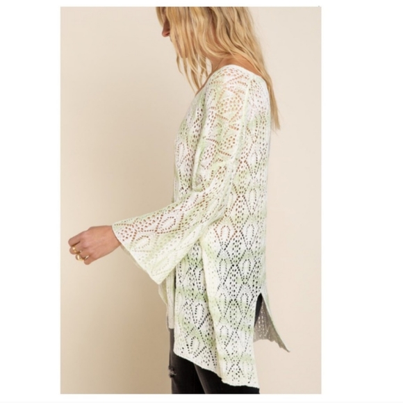 POL Favorite Lilac And Green Grapes Multi Dip Open Weave Tunic Top Side Splits - Picture 3 of 7